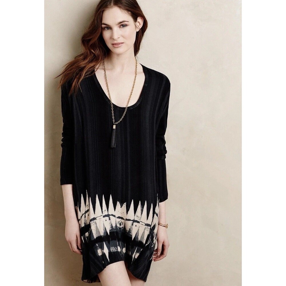 Anthro Plenty Tracy Reese Seva Tunic Dress M Black Boho Geometric